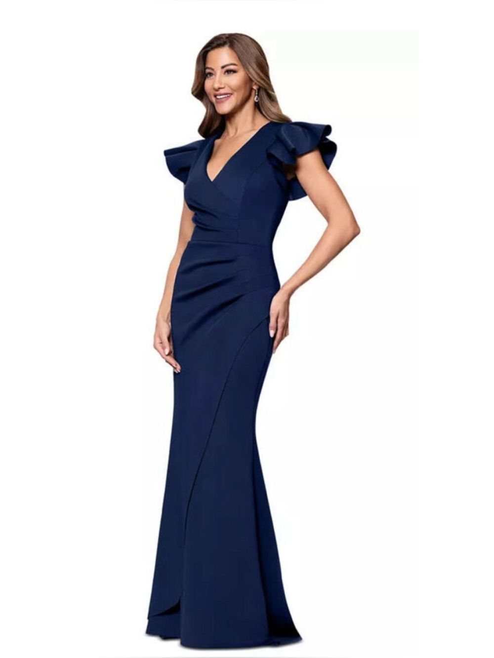 XSCAPE Petite V-Neck Ruffle Sheath Gown Midnight  Size 10 | MSRP $249